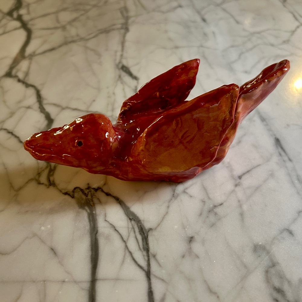 Pink Clay Bird Folk Art Decorative Handmade Artisan